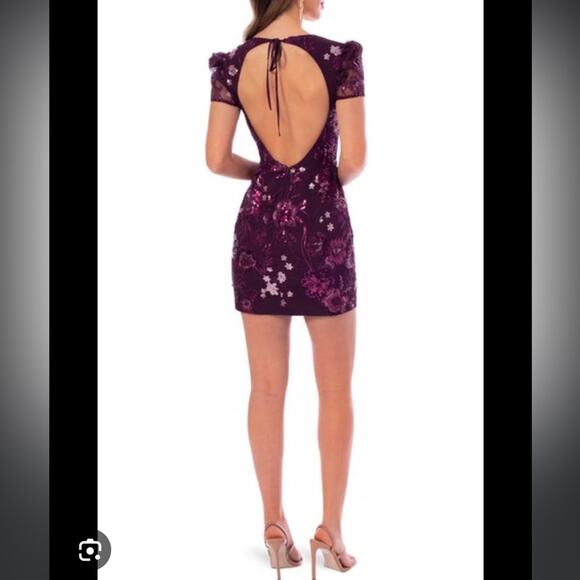 Helsi Floral Sequin Open Back Minidress Plum S - Picture 7 of 9